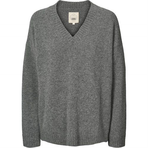 LISVA ELVIRA LAMBSWOOL V-NECK KNIT GRAFITTI GREY MELANGE